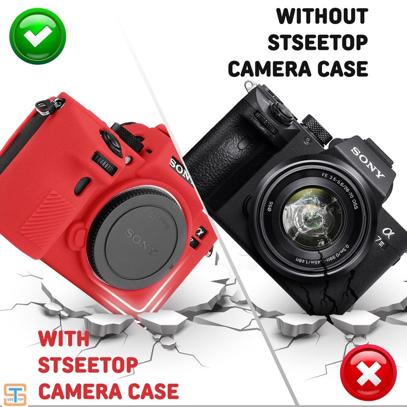 STSEETOP Camera Case Compatible with Sony A7III A7RIII Sony ILCE-7RIII A73 A7R3 - Protective Silicone DSLR Skin Cover, Detachable Cage, Shockproof, Dustproof(Red) - Image 5